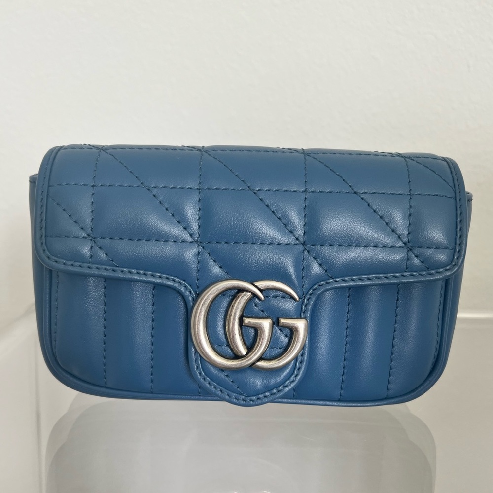 Gucci Matelasse Leather Super Mini GG Marmont Bag, Blue
